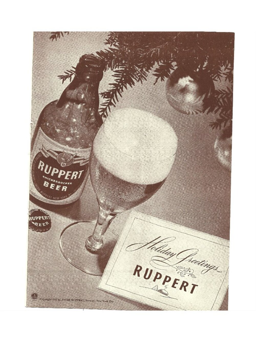 Print Ad Ruppert Knickerbocker Beer Holiday Greetings 1942 Vintage New York